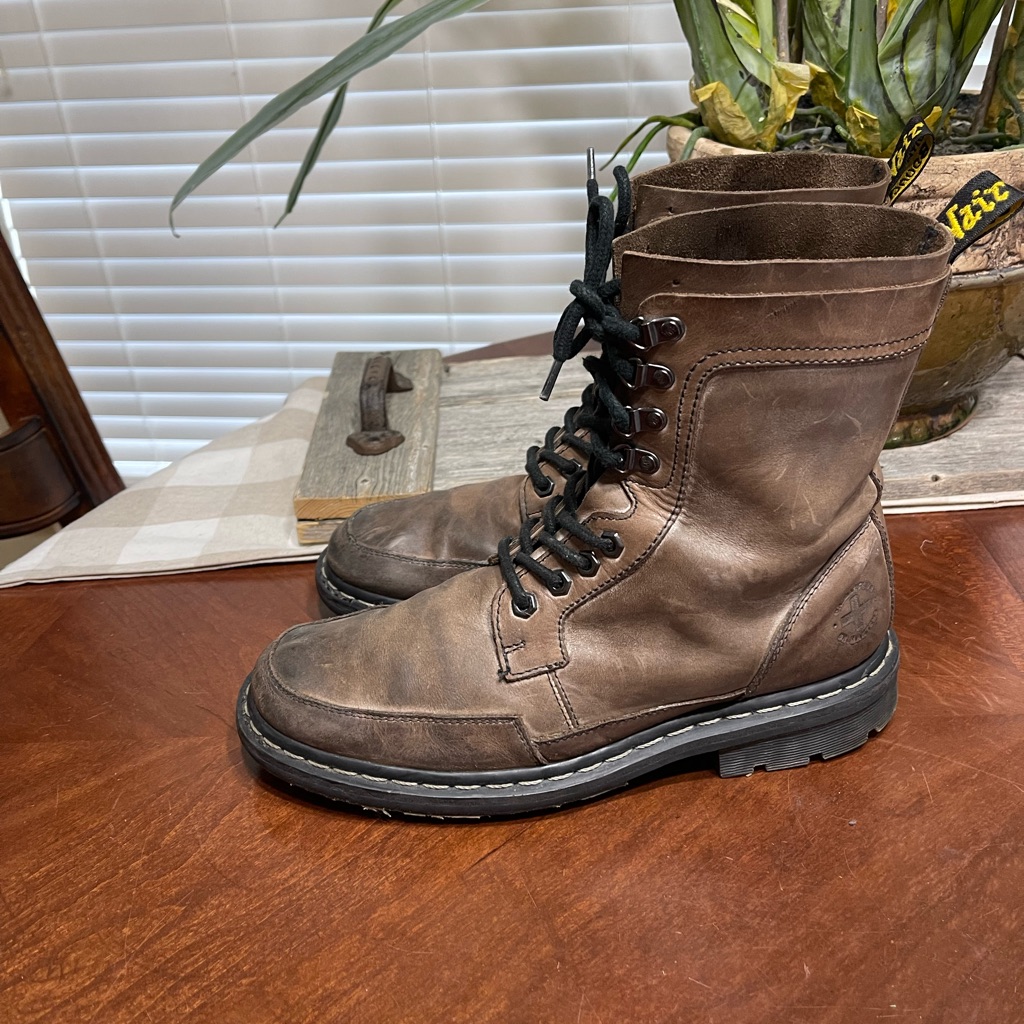 Dr Martens For Buckle Combat Boots Brown Leather Ankle